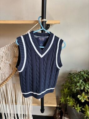 Vintage Class Club Navy Cable Knit V-Neck Sweater Vest